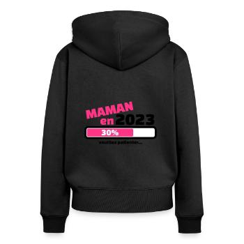 maman en 2023 veuillez patienter - Sweat à capuche zippé Premium bio Femme - noir - Dos - Julia (174cm)
