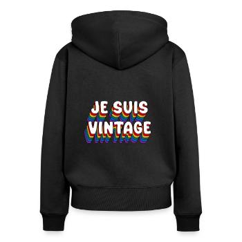 ICH BIN VINTAGE - Frauen Premium Bio Zip Hoodie - Schwarz - Hinten - Julia (174cm)