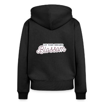 Let your dreams blossom - Frauen Premium Bio Zip Hoodie - Schwarz - Hinten - Julia (174cm)