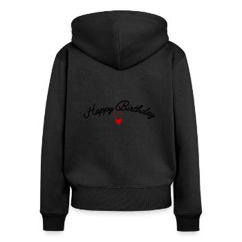 Bon anniversaire - Sweat à capuche zippé Premium bio Femme - noir - Dos - Julia (174cm)