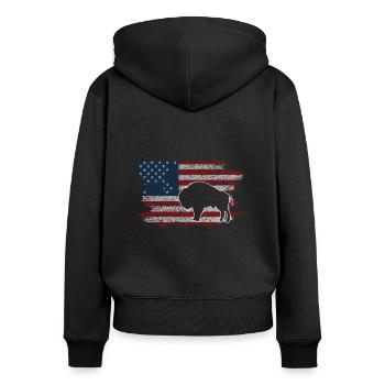 Bison Retro Stiere Büffellove Spruch - Frauen Premium Bio Zip Hoodie - Schwarz - Hinten - Julia (174cm)