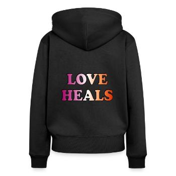 Liebe heilt lesbische Flagge - Frauen Premium Bio Zip Hoodie - Schwarz - Hinten - Julia (174cm)