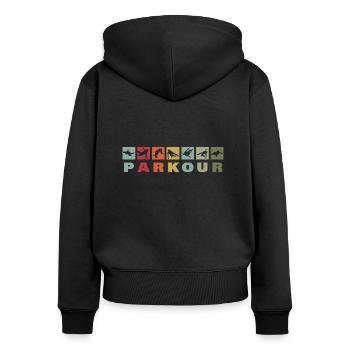 Parkour vintage rétro silhouette - Sweat à capuche zippé Premium bio Femme - noir - Dos - Julia (174cm)