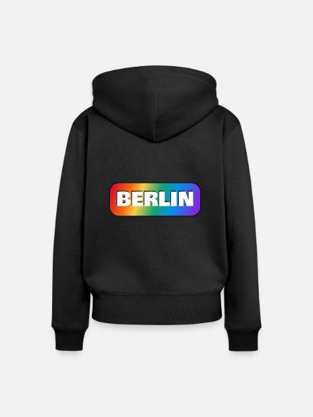BERLINER REGENBOGEN HAPPY PRIDE - Frauen Premium Bio Zip Hoodie - Schwarz