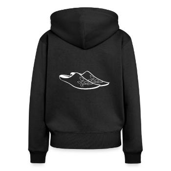 Hausschuhe Humor - Frauen Premium Bio Zip Hoodie - Schwarz - Hinten - Julia (174cm)