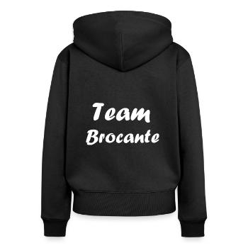 Vide grenier humour brocante - Sweat à capuche zippé Premium bio Femme - noir - Dos - Julia (174cm)
