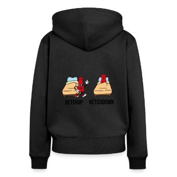 Ketchup Ketchdown - Frauen Premium Bio Zip Hoodie - Schwarz - Hinten - Julia (174cm)