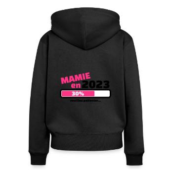 mamie en 2023 veuillez patienter - Sweat à capuche zippé Premium bio Femme - noir - Dos - Julia (174cm)