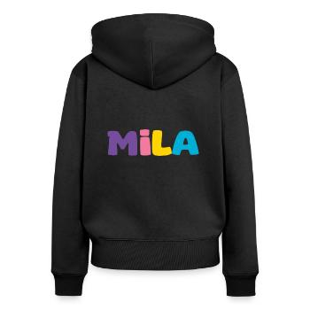 Name - Mila - Frauen Premium Bio Zip Hoodie - Schwarz - Hinten - Julia (174cm)