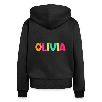 Name - Olivia - Women's Premium Organic Zip Hoodie - black - Back - Julia (174cm)