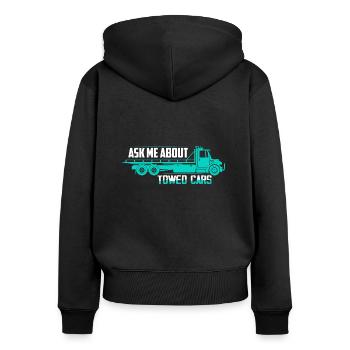 Posez-moi des questions sur les voitures tractées Conducteur de dépanneuse Camionnage - Sweat à capuche zippé Premium bio Femme - noir - Dos - Julia (174cm)