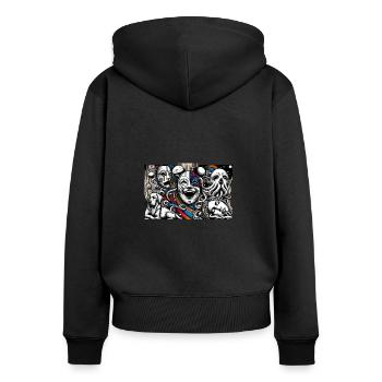 Life’s Theatre - Frauen Premium Bio Zip Hoodie - Schwarz - Hinten - Julia (174cm)