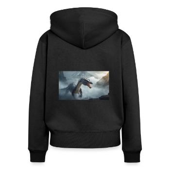 Ein realistischer böser dunkler Drache beim Erklimmen eines Nebels - Frauen Premium Bio Zip Hoodie - Schwarz - Hinten - Julia (174cm)