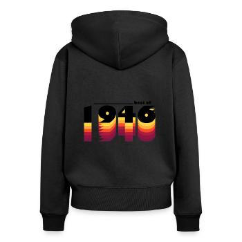 Vintage Celebrating 1946 - 79 Jahre zeitlos - Frauen Premium Bio Zip Hoodie - Schwarz - Hinten - Julia (174cm)