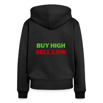 Kaufen Hoch Verkaufen Niedrig - Frauen Premium Bio Zip Hoodie - Schwarz - Hinten - Julia (174cm)