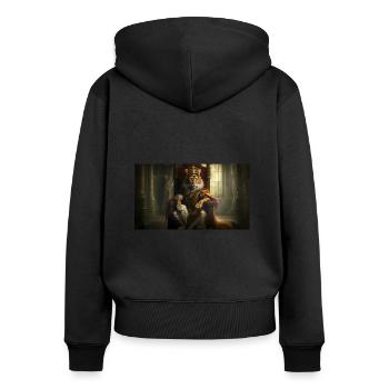 Tiger sitzt auf einem Thron, Generative KI - Frauen Premium Bio Zip Hoodie - Schwarz - Hinten - Julia (174cm)