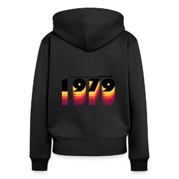 Vintage Retro Best of 1979, zur Feier des 46-jährigen Bestehens - Frauen Premium Bio Zip Hoodie - Schwarz - Hinten - Julia (174cm)