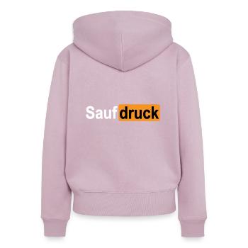 Saufdruck | SAUFEN - cooles Party Design. - Frauen Premium Bio Zip Hoodie - Altrosa - Hinten - Julia (174cm)