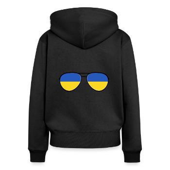 Ukraine Ukraina Slava Ukraine Sonnenbrille Flagge - Frauen Premium Bio Zip Hoodie - Schwarz - Hinten - Julia (174cm)