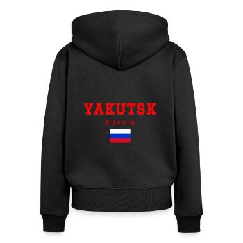 Yakutsk, Russie - Sweat à capuche zippé Premium bio Femme - noir - Dos - Julia (174cm)