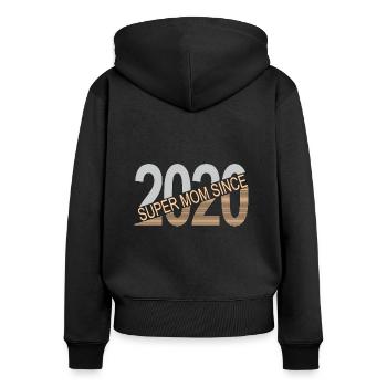 Super Mama seit 2020 - Frauen Premium Bio Zip Hoodie - Schwarz - Hinten - Julia (174cm)