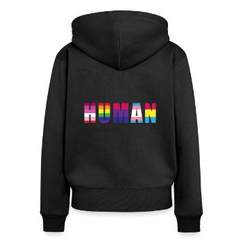 Human Pride Transgenre LGBT Droits cadeaux - Sweat à capuche zippé Premium bio Femme - noir - Dos - Julia (174cm)