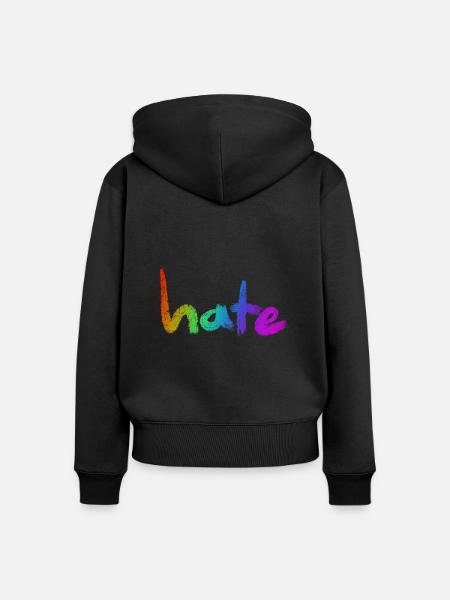 Hate Text Rainbow - Frauen Premium Bio Zip Hoodie - Schwarz