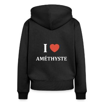 I love Améthyste - Sweat à capuche zippé Premium bio Femme - noir - Dos - Julia (174cm)