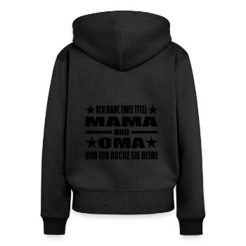 Mama - Frauen Premium Bio Zip Hoodie - Schwarz - Hinten - Julia (174cm)