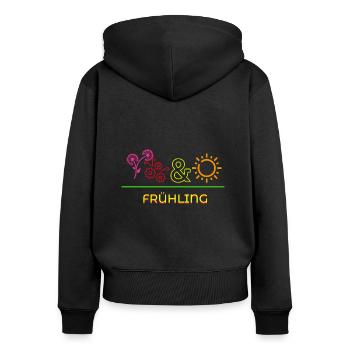 Frühling - Frauen Premium Bio Zip Hoodie - Schwarz - Hinten - Julia (174cm)