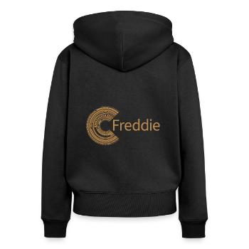 Für Freddie - Frauen Premium Bio Zip Hoodie - Schwarz - Hinten - Julia (174cm)