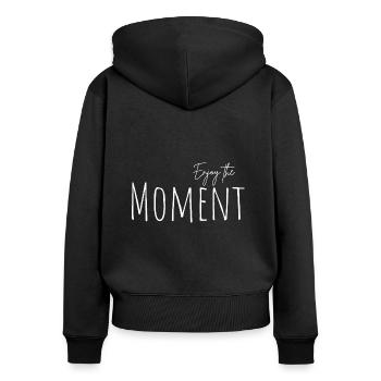 Genieße den Moment - Frauen Premium Bio Zip Hoodie - Schwarz - Hinten - Julia (174cm)