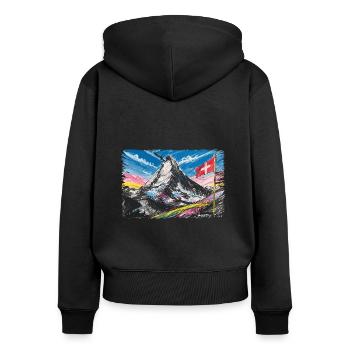 Design du Grand Cervin - Sweat à capuche zippé Premium bio Femme - noir - Dos - Julia (174cm)
