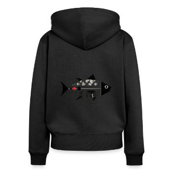 Fisch - Frauen Premium Bio Zip Hoodie - Schwarz - Hinten - Julia (174cm)