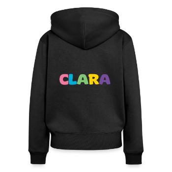 Nom - Clara - Sweat à capuche zippé Premium bio Femme - noir - Dos - Julia (174cm)