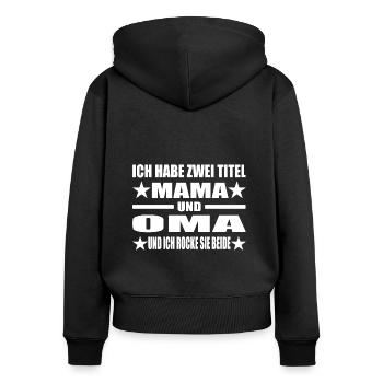 Mama - Frauen Premium Bio Zip Hoodie - Schwarz - Hinten - Julia (174cm)