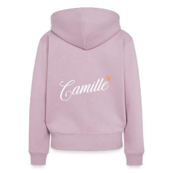 Camille Nom pour Femme Enfant Bambin - Camille - Sweat à capuche zippé Premium bio Femme - rose poudré - Dos - Julia (174cm)