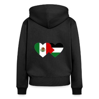 Mexique Palestine drapeau coeur - Sweat à capuche zippé Premium bio Femme - noir - Dos - Julia (174cm)