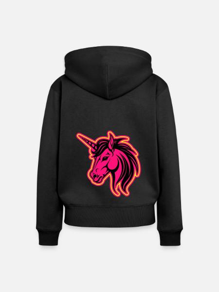 Einhorn Kopf - Frauen Premium Bio Zip Hoodie - Schwarz