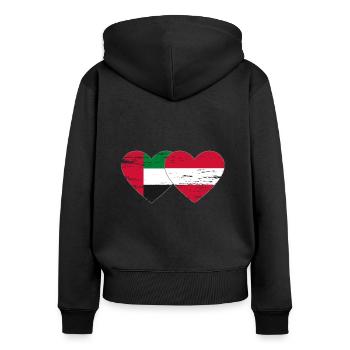 Vereinigte Arabische Emirate Österreich Herz - Frauen Premium Bio Zip Hoodie - Schwarz - Hinten - Julia (174cm)