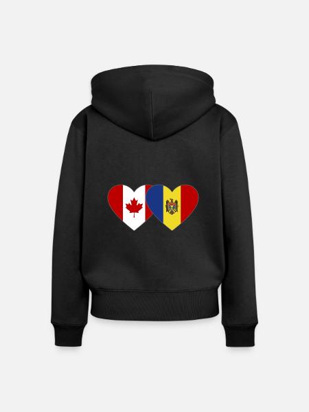 Kanada Moldau Flagge Herz - Frauen Premium Bio Zip Hoodie - Schwarz