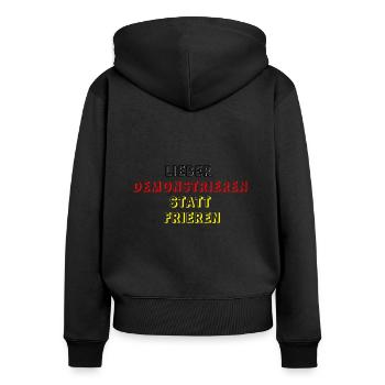DEMONSTRIEREN - Frauen Premium Bio Zip Hoodie - Schwarz - Hinten - Julia (174cm)