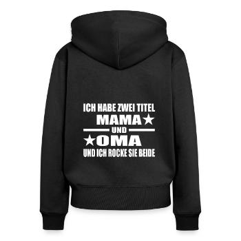 Mama - Frauen Premium Bio Zip Hoodie - Schwarz - Hinten - Julia (174cm)