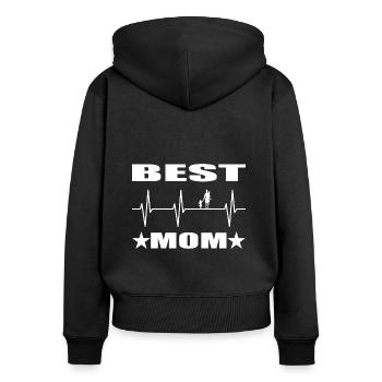 Mama - Frauen Premium Bio Zip Hoodie - Schwarz - Hinten - Julia (174cm)