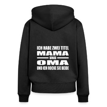 Mama - Frauen Premium Bio Zip Hoodie - Schwarz - Hinten - Julia (174cm)