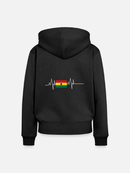 Ghana Flagge Herzschlag - Frauen Premium Bio Zip Hoodie - Schwarz