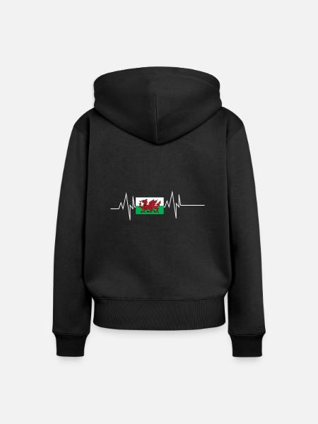 Wales Flagge Herzschlag - Frauen Premium Bio Zip Hoodie - Schwarz