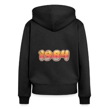 Millésime 1984 - Sweat à capuche zippé Premium bio Femme - noir - Dos - Julia (174cm)