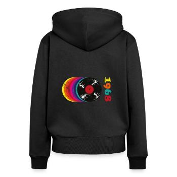 Millésime 1968 - Sweat à capuche zippé Premium bio Femme - noir - Dos - Julia (174cm)