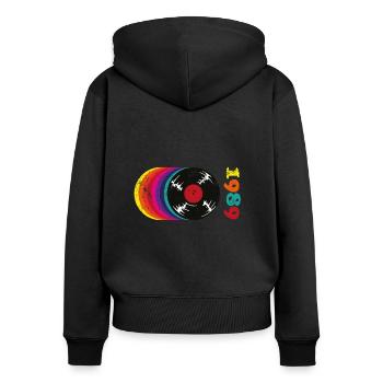 Millésime 1989 - Sweat à capuche zippé Premium bio Femme - noir - Dos - Julia (174cm)